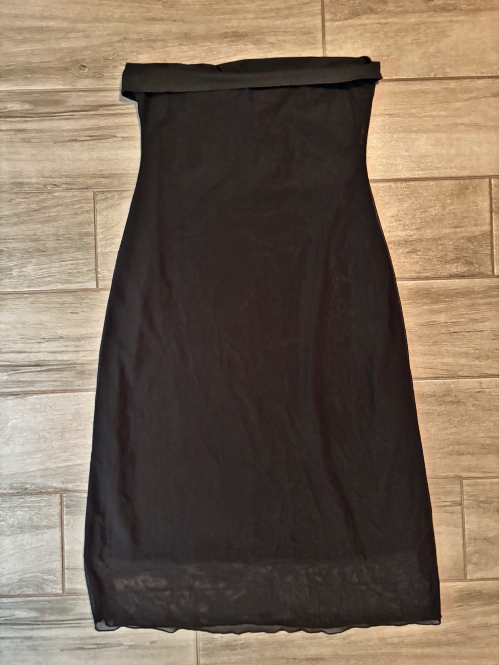 Black Strapless Tube Dress with Mesh Overlay, Medium